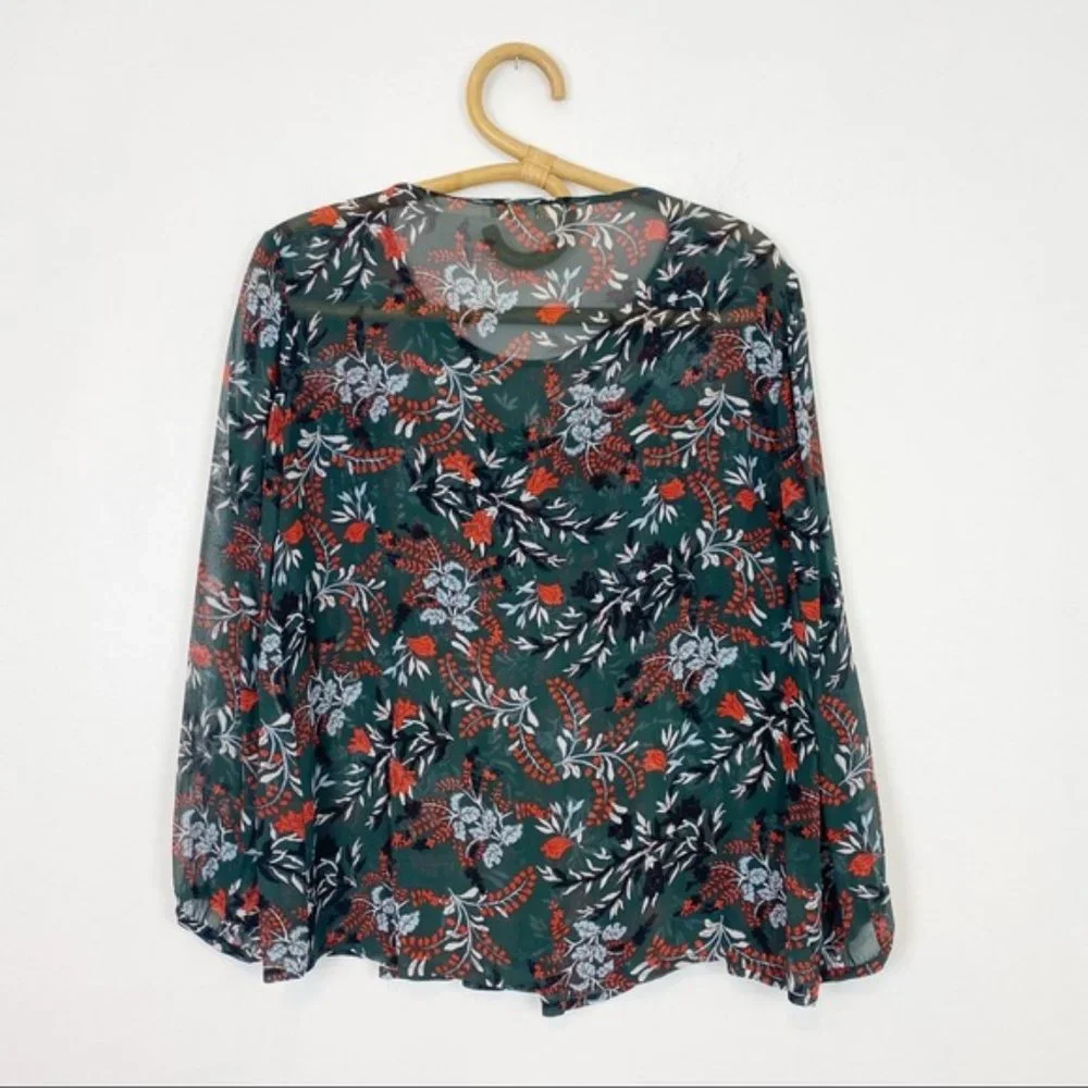 Maje | Lo Fleur Crepe Georgette Sheer Blouse Size 3 / L / 8/10 - Picture 5 of 9
